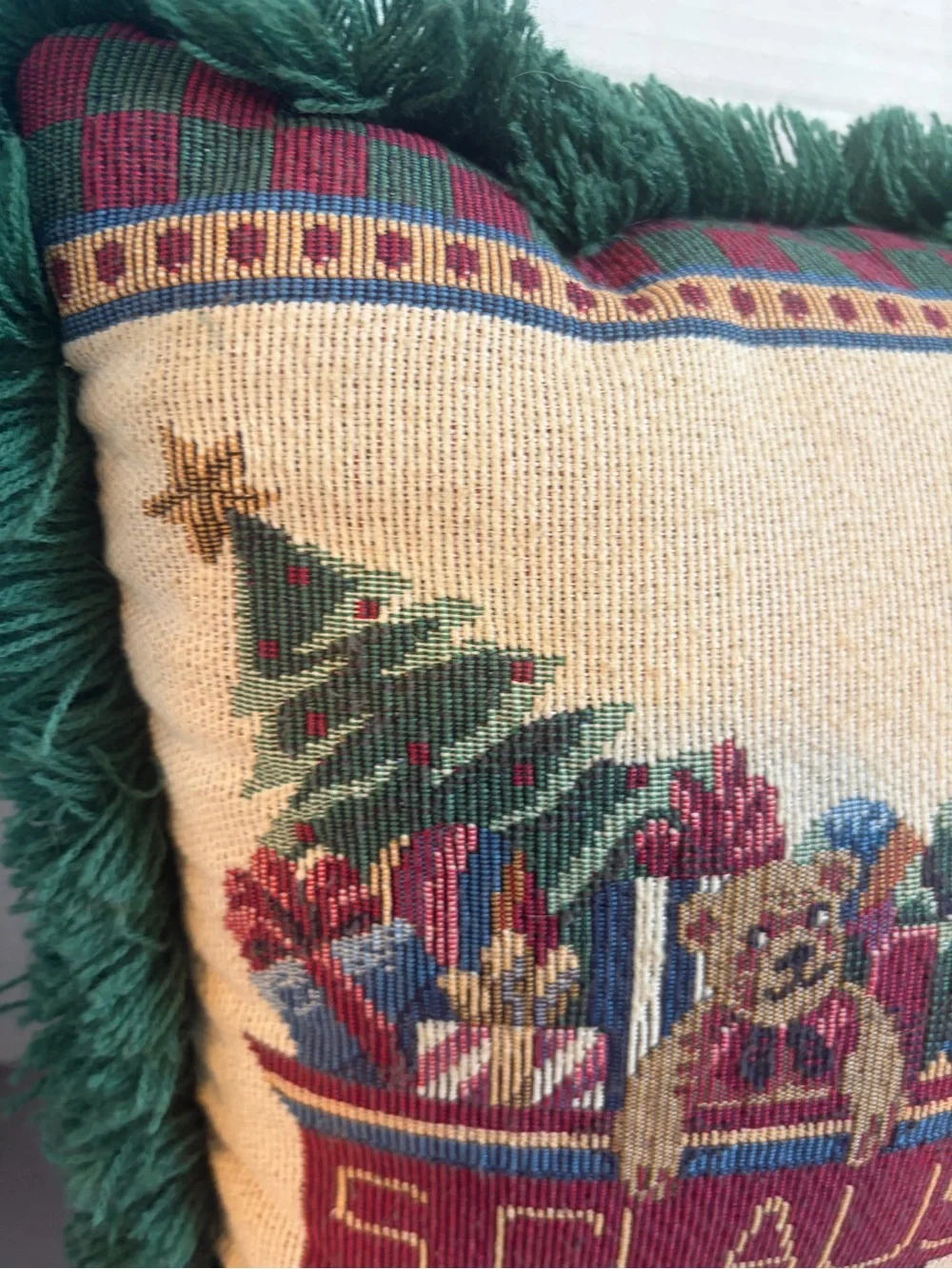 Decorative Santa Train Holiday Pillow - Green Fringe